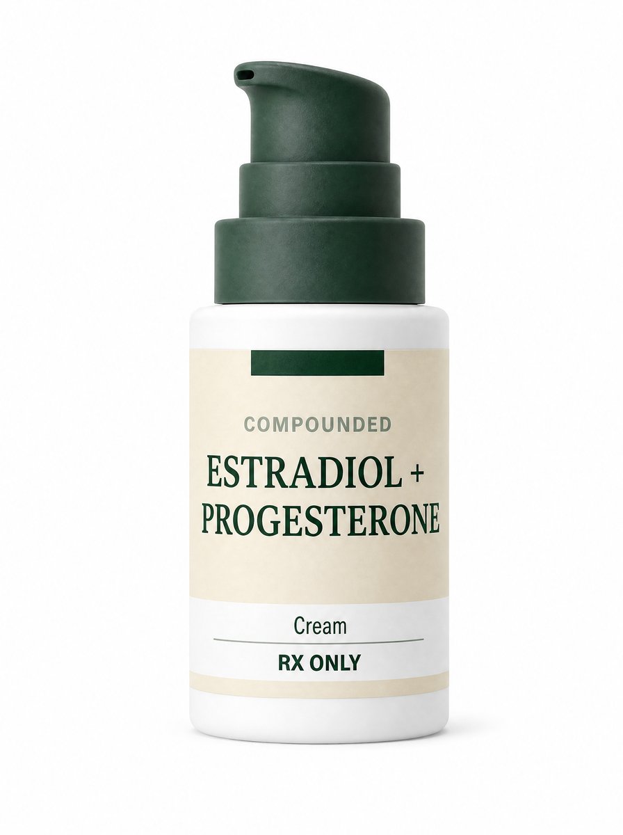 Unbranded compounded estradiol and progesterone cream pump bottle
